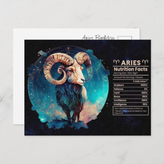 Aries Zodiac Birthday Postcard Postkarte (Vorne/Hinten)