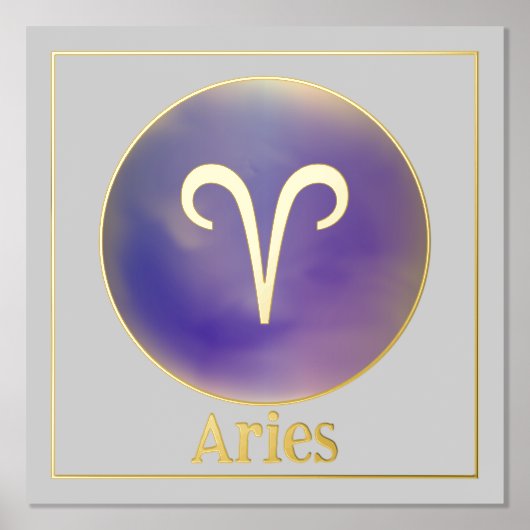 Aries Zodiac Blue Aura Gold Foil Prints Foliendrucke (Vorderseite)