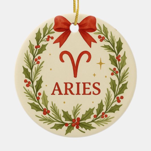 Aries Zodiac Christmas Ornament – Festive Holly Wr (Vorne)