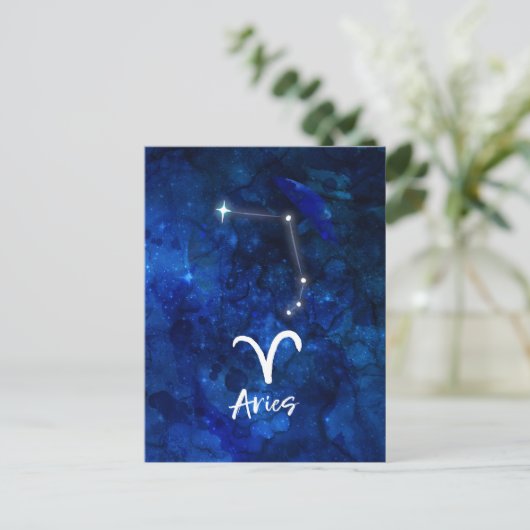Aries Zodiac Constellation Blue Galaxy Celestial Postkarte (Stehend Vorderseite)