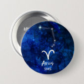 Aries Zodiac Constellation Blue Galaxy Monogram Button (Vorne & Hinten)