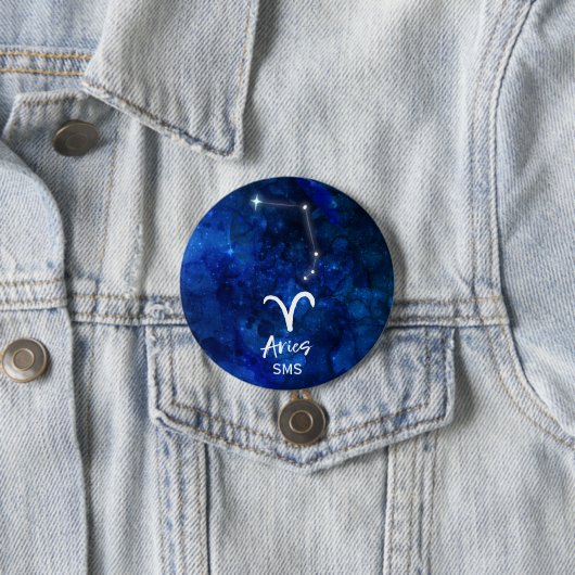 Aries Zodiac Constellation Blue Galaxy Monogram Button (Beispiel)