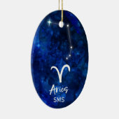 Aries Zodiac Constellation Blue Galaxy Monogram Keramik Ornament (Rechts)