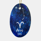 Aries Zodiac Constellation Blue Galaxy Monogram Keramik Ornament (Links)
