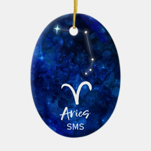 Aries Zodiac Constellation Blue Galaxy Monogram Keramik Ornament (Vorne)