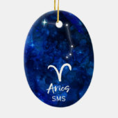 Aries Zodiac Constellation Blue Galaxy Monogram Keramik Ornament (Hinten)