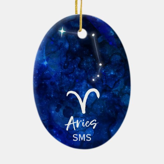 Aries Zodiac Constellation Blue Galaxy Monogram Keramik Ornament (Hinten)