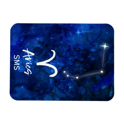 Aries Zodiac Constellation Blue Galaxy Monogram Magnet (Horizontal)