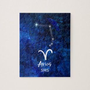 Aries Zodiac Constellation Blue Galaxy Monogram Puzzle