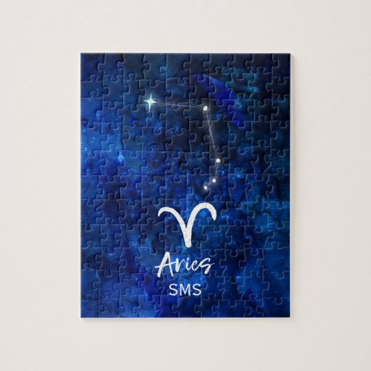 Aries Zodiac Constellation Blue Galaxy Monogram Puzzle (Vertikal)