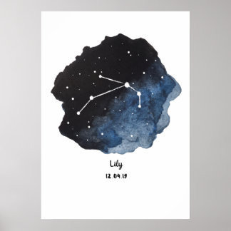 Aries Zodiac Constellation Watercolor Poster