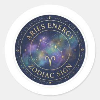 Aries Zodiac Energy Celestial Gold and Navy Sticke Runder Aufkleber