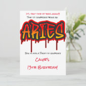 ARIES Zodiac Fire Sign Red Birthday Party Einladung (Stehend Vorderseite)