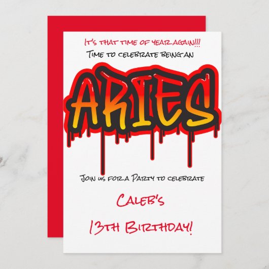 ARIES Zodiac Fire Sign Red Birthday Party Einladung (Vorne/Hinten)