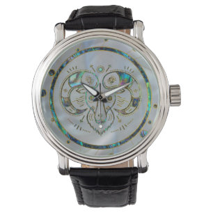 Aries Zodiac Gold Abalone auf Konstellation Armbanduhr