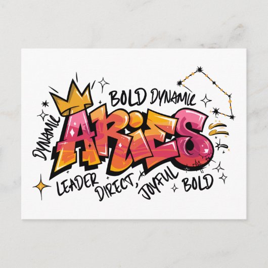 Aries Zodiac Graffiti Postkarte (Vorderseite)