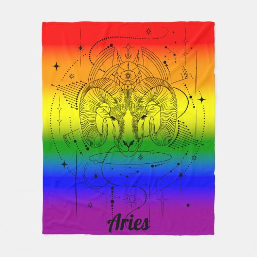Aries Zodiac LGBTQ Prix Rainbow Design Fleecedecke (Vorderseite)