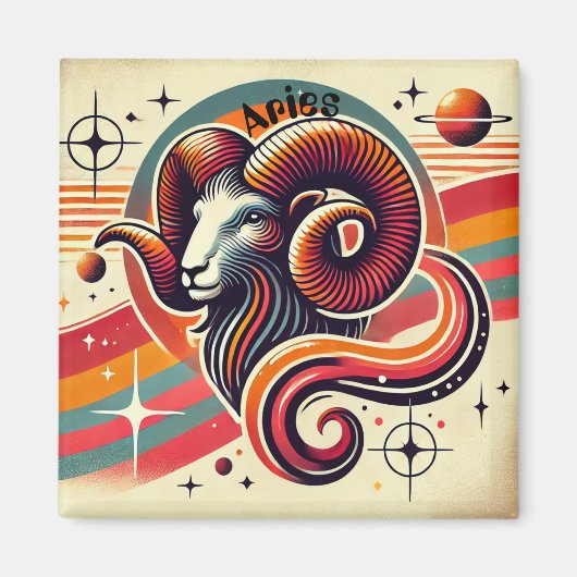 Aries Zodiac Magnet farbenfroher Retro-Stil (Vorne)