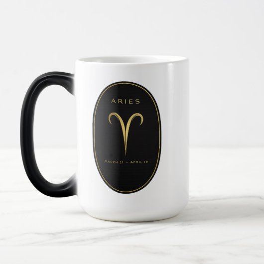 Aries Zodiac Mug – Black & Gold Luxury Emblem | Bl Verwandlungstasse (Links)