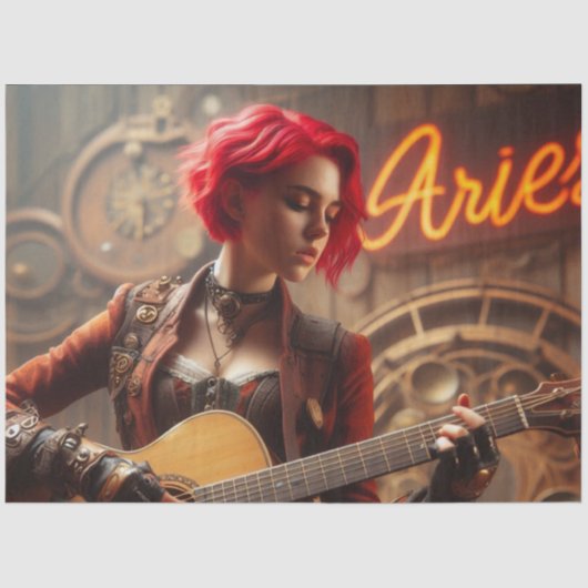 Aries Zodiac Musician Guitar Decoupage Seidenpapier (Vorderseite)