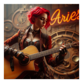 Aries Zodiac Musician Guitar Poster