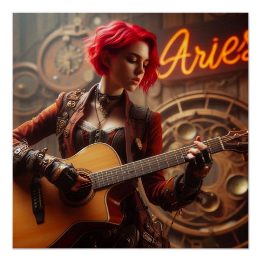 Aries Zodiac Musician Guitar Poster (Vorderseite)