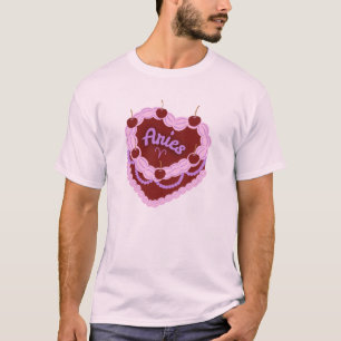 Aries Zodiac Pastel Heart Birthday Cake T-Shirt