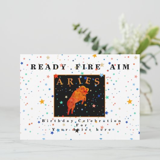 Aries zodiac READY AIM FIRE Moderner Stern Einladu Einladung (Stehend Vorderseite)