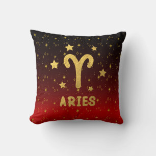 Aries Zodiac Red and Gold Throw Pillow Kissen