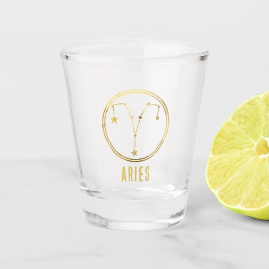 Aries Zodiac Sign Astrologie Horoskop Gold Schnapsglas (Vorderseite)