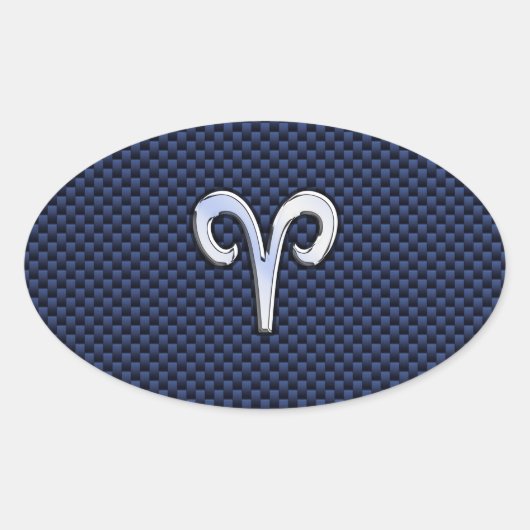 Aries Zodiac Sign auf Navy Blue Carbon Fibre Print Ovaler Aufkleber (Vorderseite)