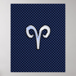Aries Zodiac Sign auf Navy Blue Carbon Fibre Print Poster