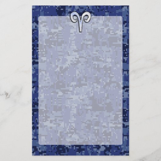 Aries Zodiac Sign auf Navy Blue Digital Camouflage Briefpapier (Vorderseite)