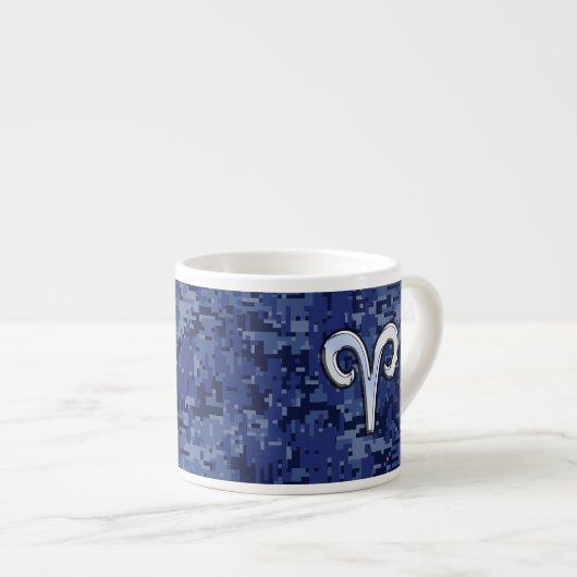 Aries Zodiac Sign auf Navy Blue Digital Camouflage Espressotasse (Vorderseite Rechts)