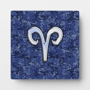 Aries Zodiac Sign auf Navy Blue Digital Camouflage Fotoplatte