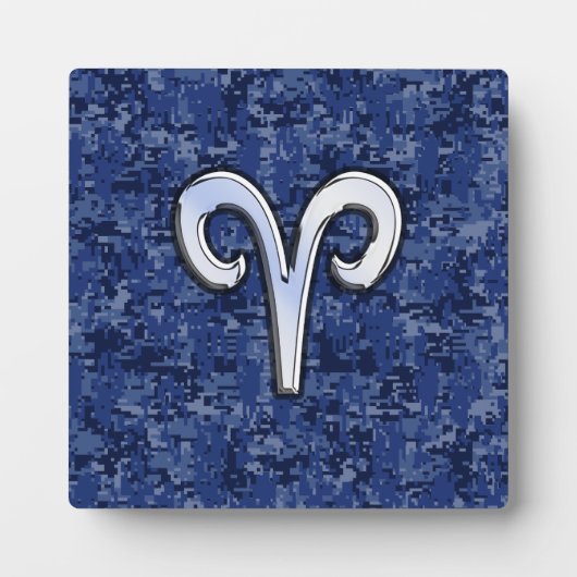 Aries Zodiac Sign auf Navy Blue Digital Camouflage Fotoplatte (Vorderseite)