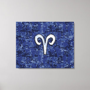 Aries Zodiac Sign auf Navy Blue Digital Camouflage Leinwanddruck