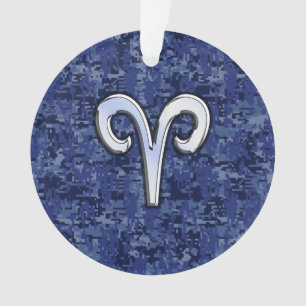 Aries Zodiac Sign auf Navy Blue Digital Camouflage Ornament