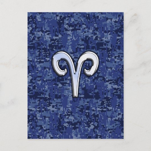 Aries Zodiac Sign auf Navy Blue Digital Camouflage Postkarte (Vorderseite)
