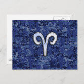 Aries Zodiac Sign auf Navy Blue Digital Camouflage Postkarte (Vorne/Hinten)