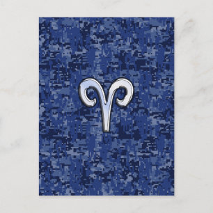 Aries Zodiac Sign auf Navy Blue Digital Camouflage Postkarte