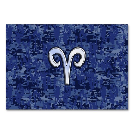 Aries Zodiac Sign auf Navy Blue Digital Camouflage Tischnummer (Vorderseite)