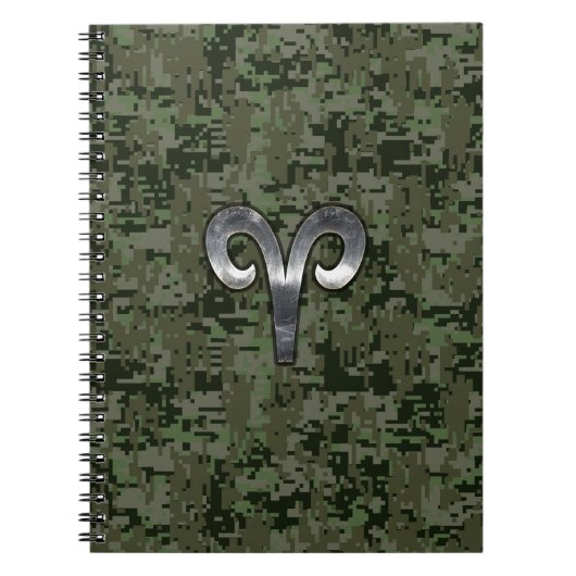 Aries Zodiac Sign auf Woodland Green Digital Camou Notizblock (Vorderseite)