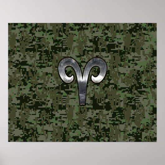 Aries Zodiac Sign auf Woodland Green Digital Camou Poster (Vorne)