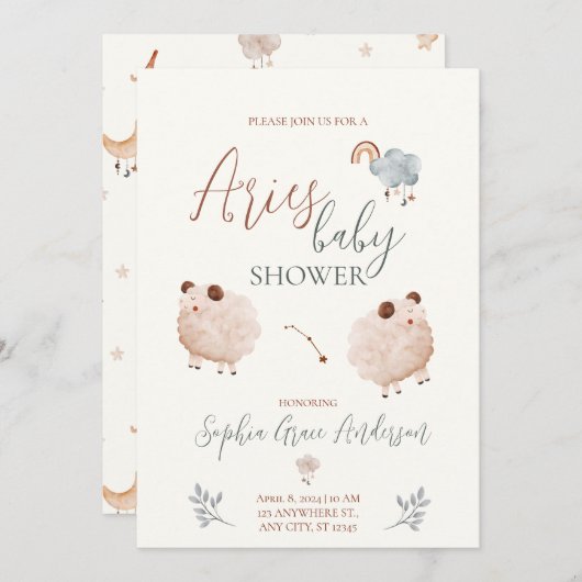 Aries Zodiac sign Baby Dusche Einladung (Vorne/Hinten)