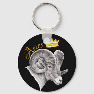 Aries Zodiac Sign Bighorn Ram und Crown Animal Art Schlüsselanhänger