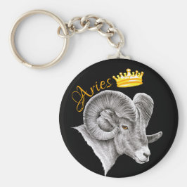 Aries Zodiac Sign Bighorn Ram und Crown Animal Art Schlüsselanhänger