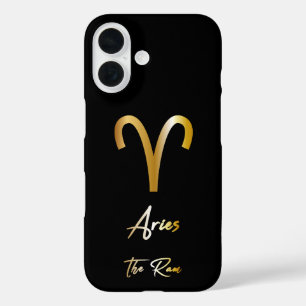 Aries Zodiac Sign, Black & Gold iPhone 16 Hülle