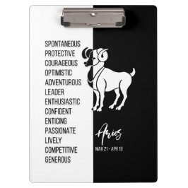Aries Zodiac Sign Black & White Clipboard Klemmbrett