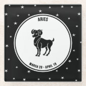 Aries Zodiac Sign, Black & White Glass Untersetzer (Vorderseite)
